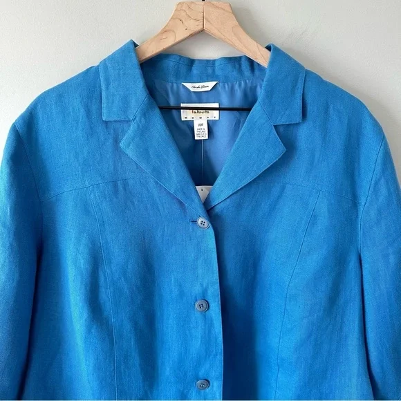 Talbots NWT Vintage Deadstock Blazer Jacket 100% Irish Linen Blue Lined 16W - Picture 2 of 12